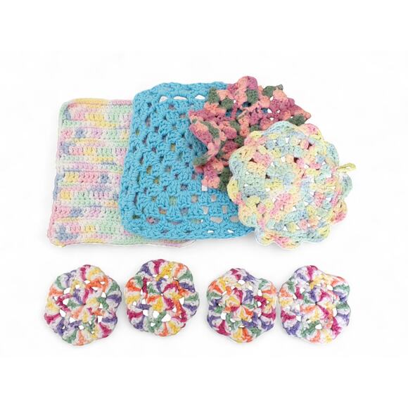 Vintage Lot of 10 Dishcloths Potholders Coasters Handmade Cotton Crochet - Picture 2 of 2